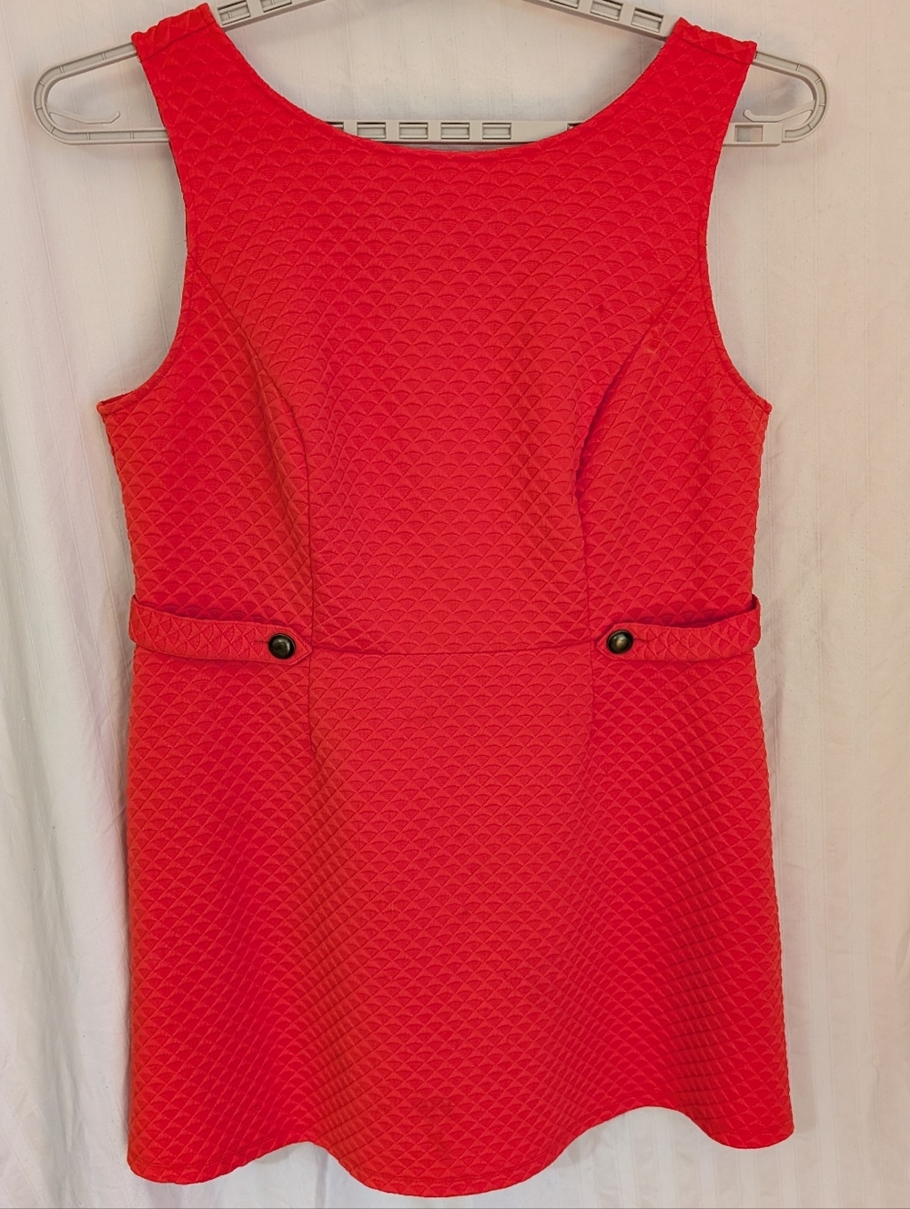 ModCloth Bright Red Orange Coral Textured Sleeveless Mini Dress Shift 60s Retro